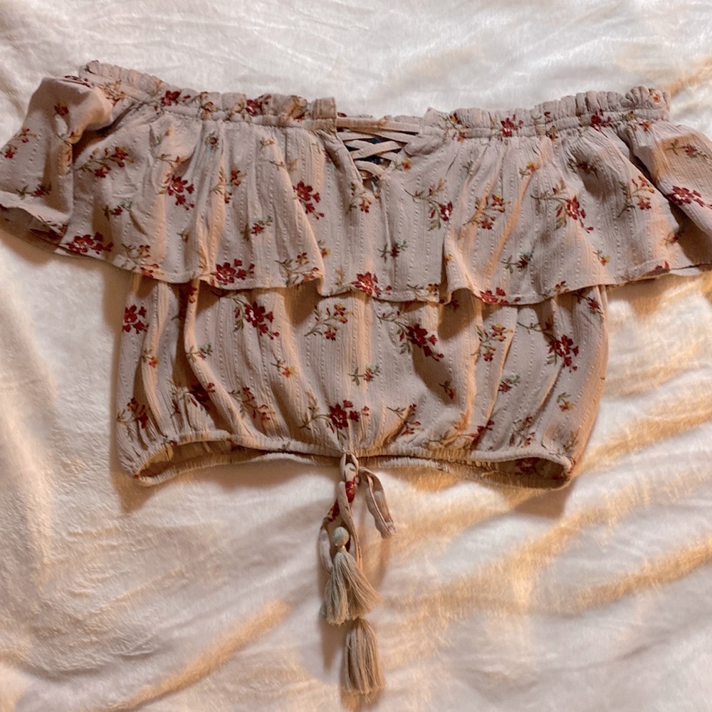 american eagle off shoulder purple top